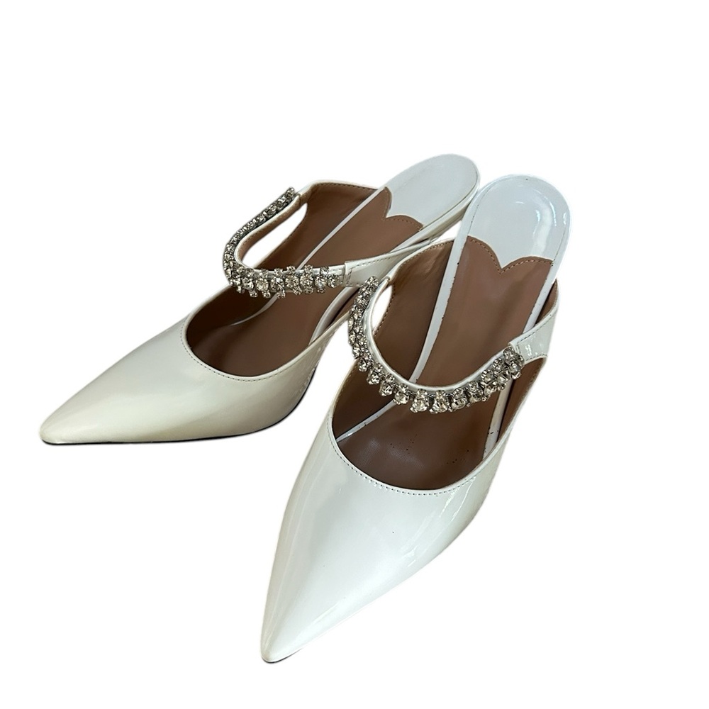 Elegant White Women's Heels with Rhinestone Strap